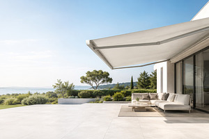 Modern patio with outdoor seating an, a Photo by Dvoevnore photos