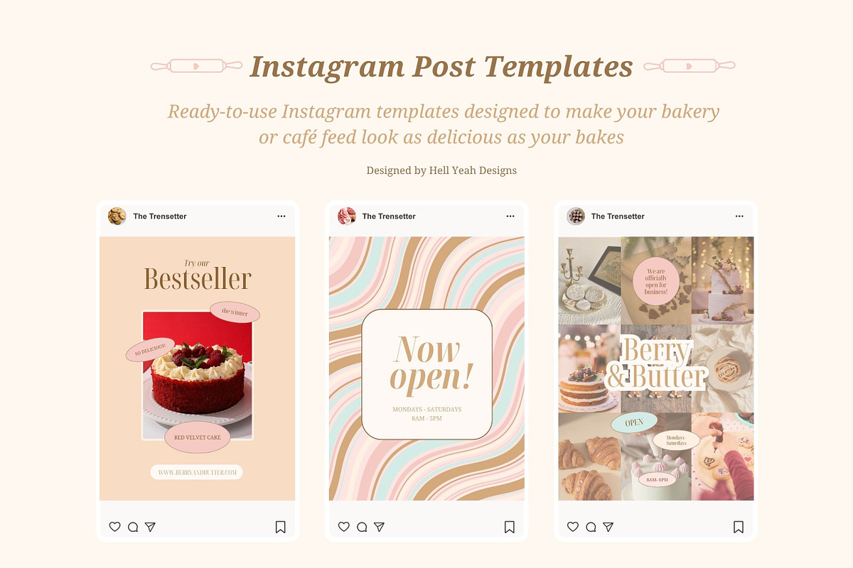 Boutique Bakery Instagram Templates, a Social Media Template by Hell Yeah Designs (Photo 5 of 12)