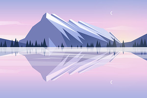Evening mountains. Flat design