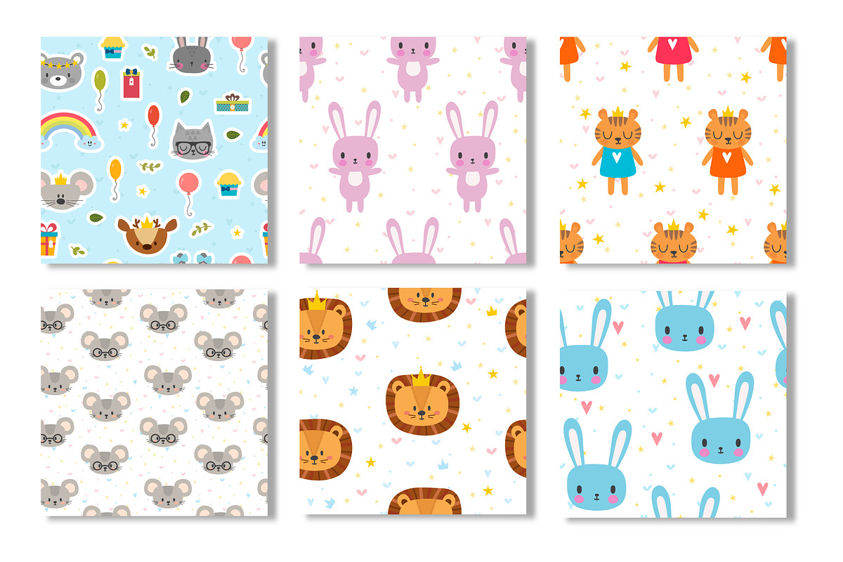 Seamless patterns with cute animals, an Animal Illustration by Helen Sko (Photo 4 of 4)