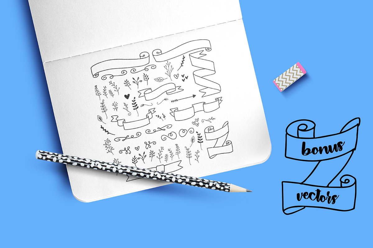 Hey Prettiness! Font + Bonus Vectors preview 8