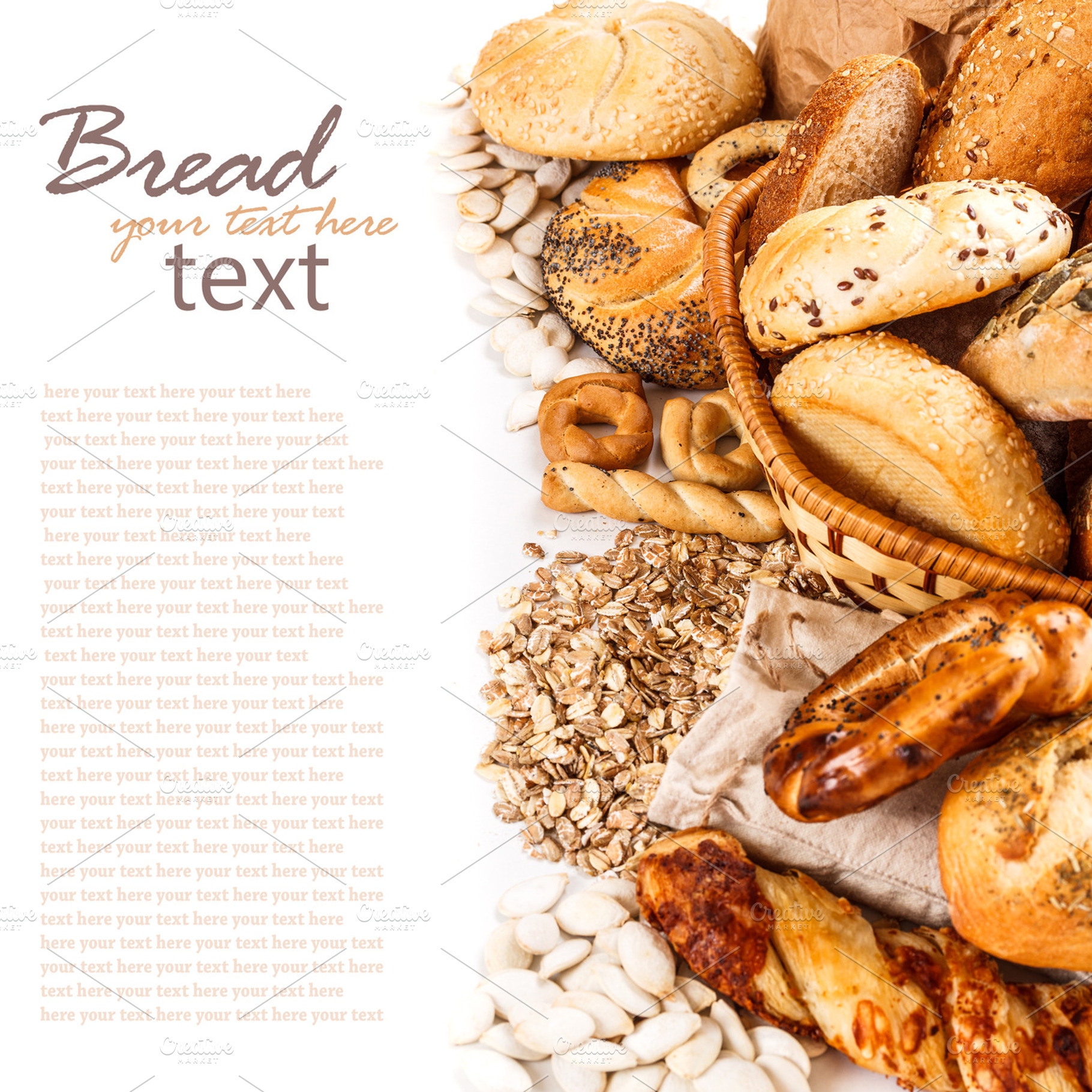 Different kinds of fresh bread stock photo containing assortment and bread