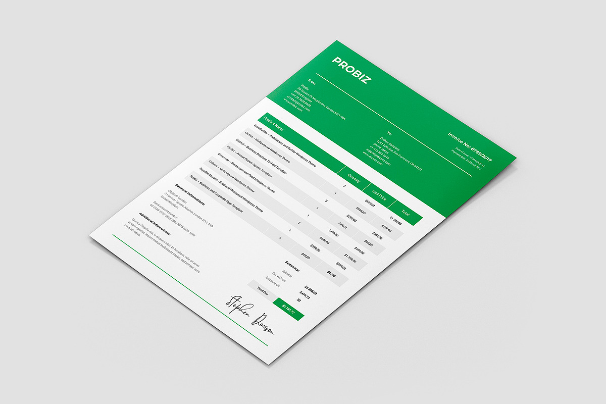 Invoice Business Template ProBiz, a Stationery Template by artbart (Photo 3 of 8)
