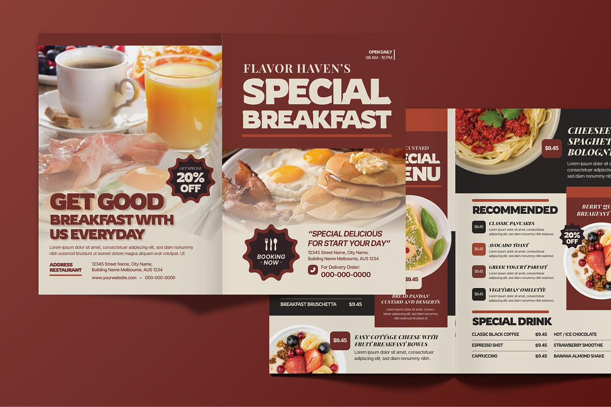 Restaurant Menu Bifold Brochures, a Brochure Template by MMPixelCraft (Photo 3 of 4)