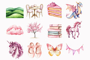 Watercolor Pink Kingdom Clipart, an Illustration by Design Market (Thumbnail 2 of 5)