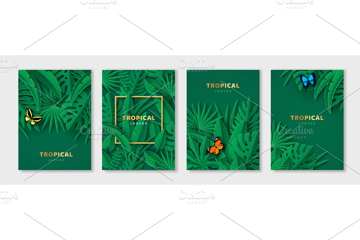 Leaves and butterfly poster set, a Seasonal Illustration by kotoffei