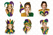 Mardi Gras Cute Girl Clipart, an Illustration by Black Bird Studio (Thumbnail 4 of 6)