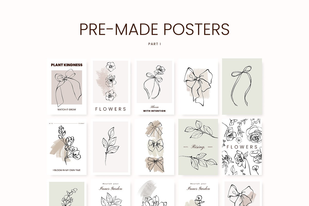 BOWS & FLOWERS line art & posters, a Decorative Illustration by Yuliia Lashevska (Photo 4 of 12)