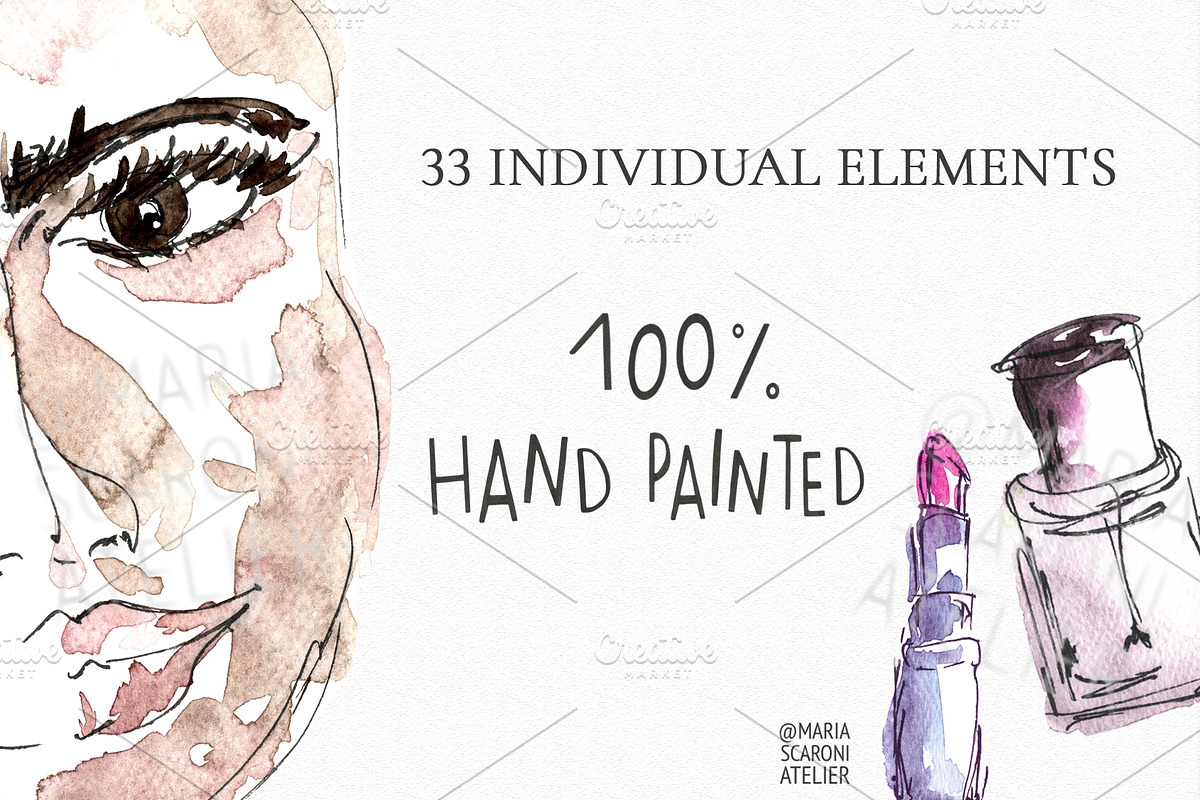 Makeup Watercolor Clipart, an Illustration by MariaScaroniAtelier (Photo 2 of 5)