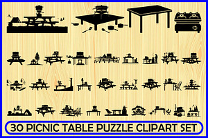 Picnic Table Puzzle Clipart Set, an Object Illustration by Designer_Momina
