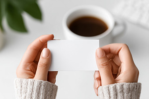Woman holding blank white card, a Business Photo by MistyDay