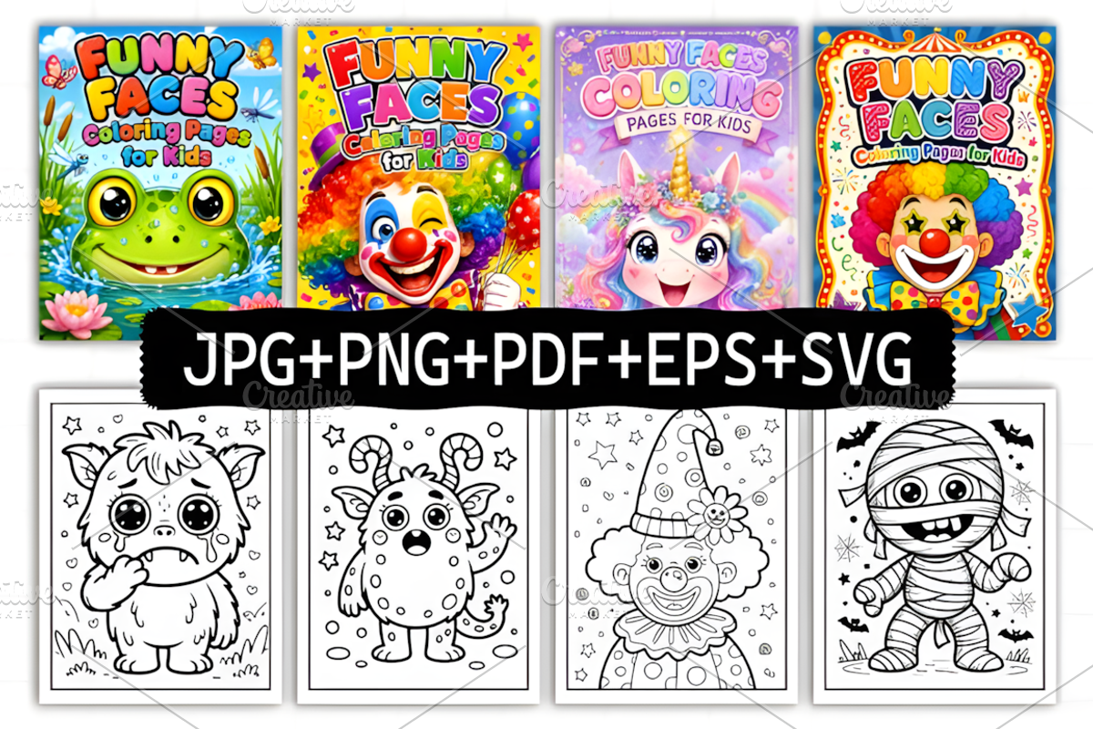 Funny Faces Coloring Pages for Kids, a Decorative Illustration by Design Station (Photo 2 of 3)