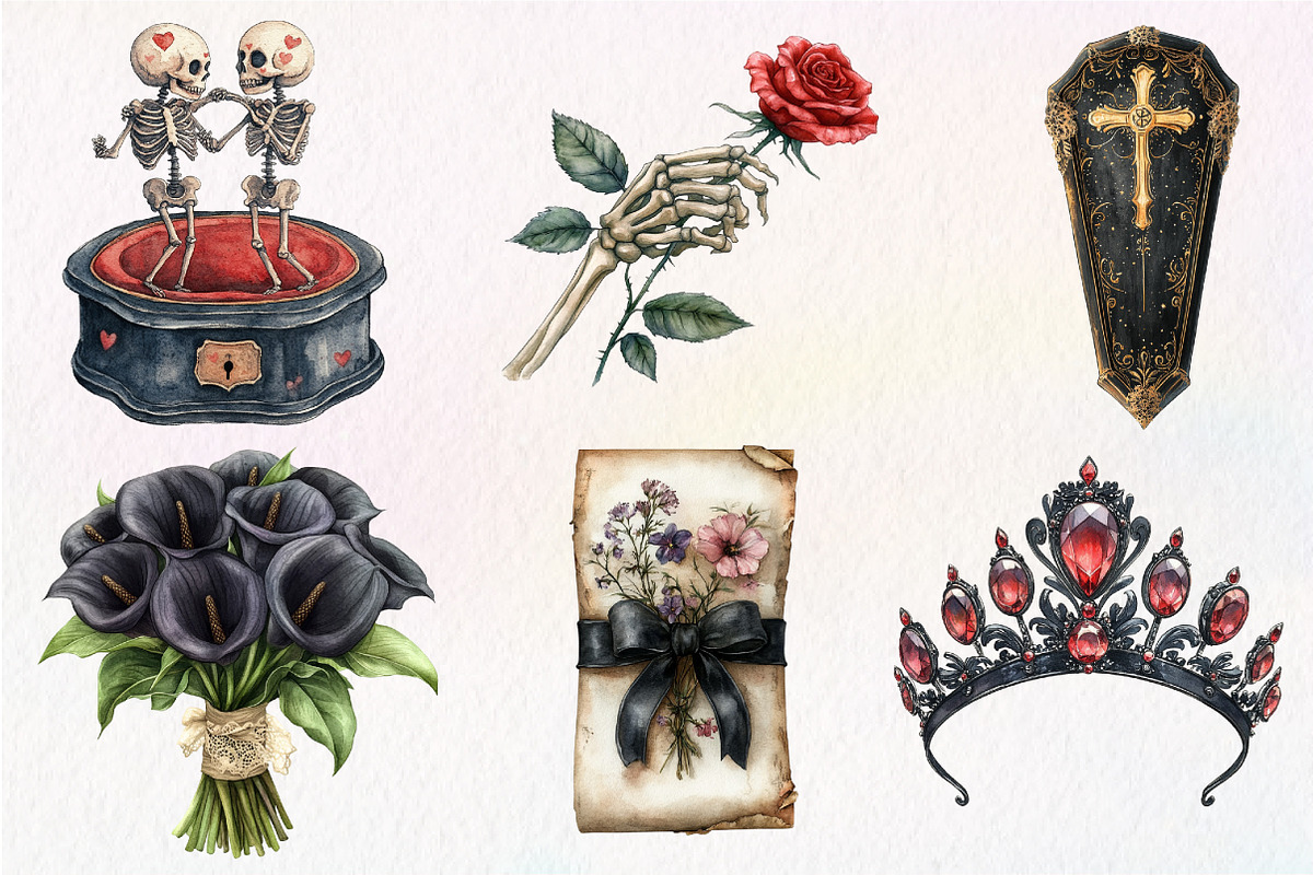 Watercolor Gothic Wedding Clipart, an Illustration by Dream Creation (Photo 6 of 7)
