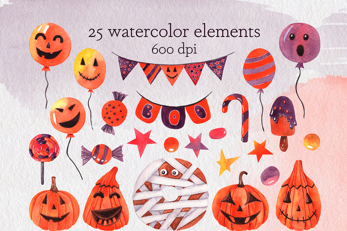Watercolor Halloween clipart, a Seasonal Illustration by AnastasiaWatercolor (Photo 2 of 5)
