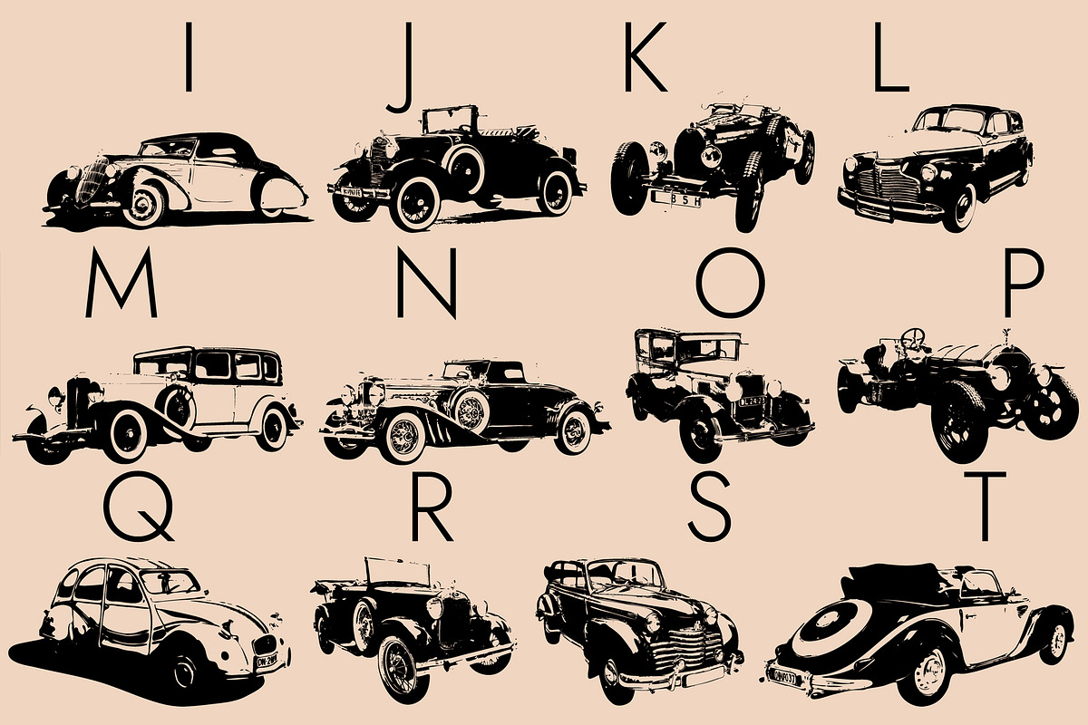 Vintage Cars Dingbats Font, a Symbol Font by Minimalartstudio (Photo 2 of 7)