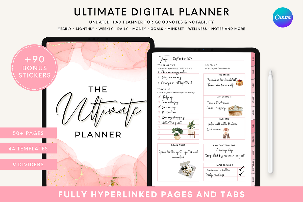 Pink Undated Digital Planner iPad, a Templates & Theme by HoneyGlowStudioCo (Photo 1 of 9)