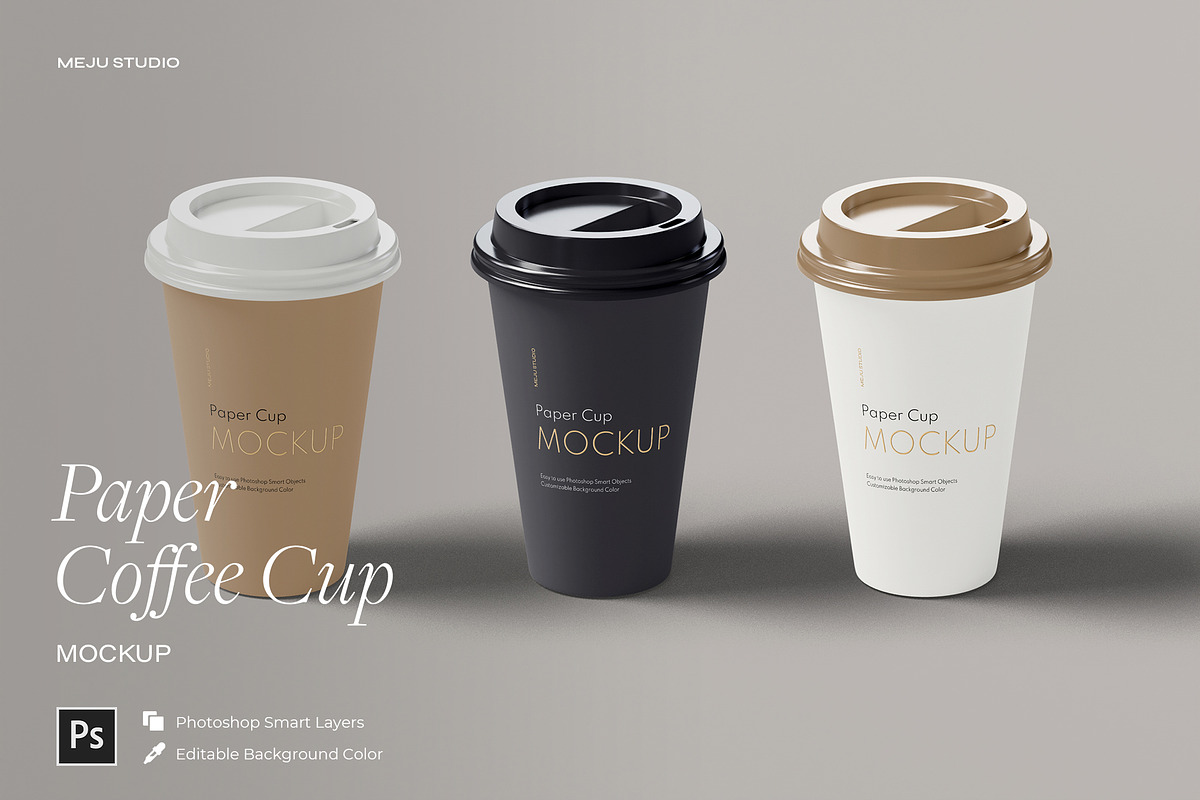 Disposable Coffee Cups Mockup, a Cups & Container Mockup by Wildfield Studio (Photo 1 of 3)