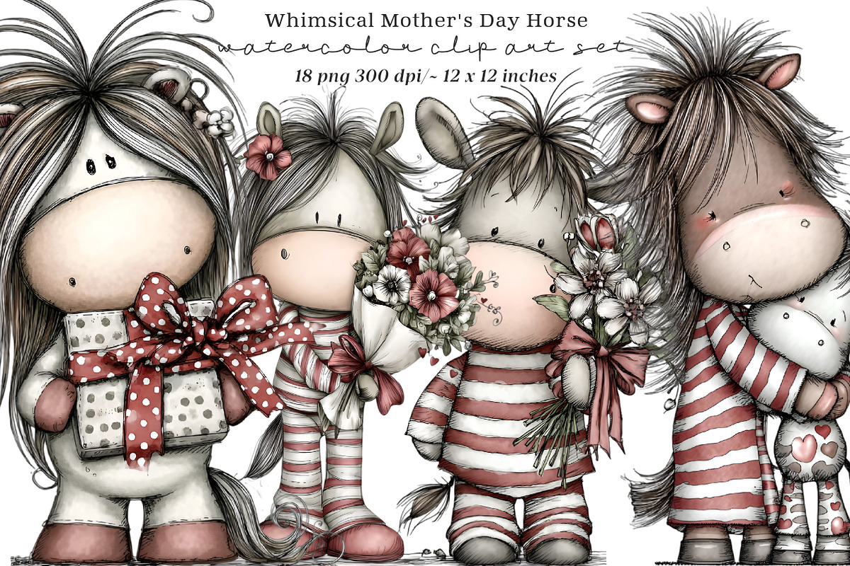 Whimsical Mother's Day Horse Clipart, an Illustration by SinaCreation (Photo 1 of 8)