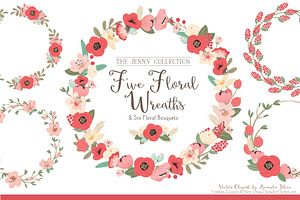 Mint & Coral  Floral Wreaths, an Illustration by Amanda Ilkov