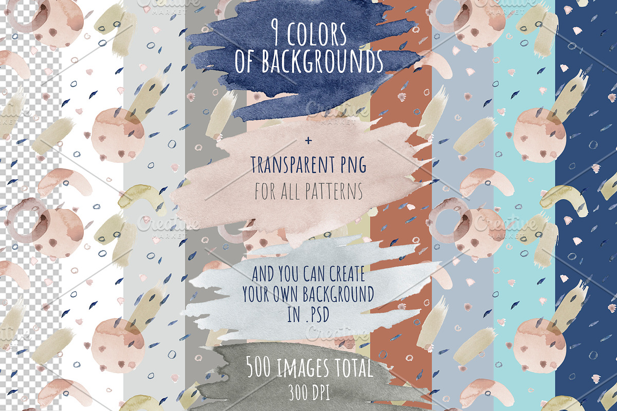 Watercolor patterns, a Pattern Graphic by ⚞ Kind Illustration ⚟ (Photo 3 of 6)