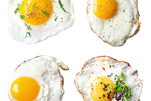 Fried egg collection isolated, a Food & Drink Photo by BOOCYS