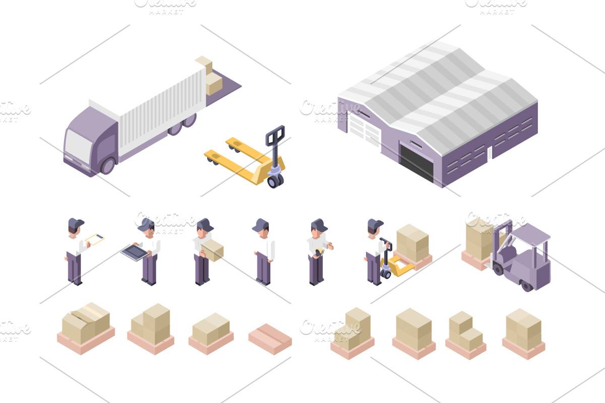 Warehouse Isometric Elements, a Transportation Illustration by Rassko (Photo 2 of 5)