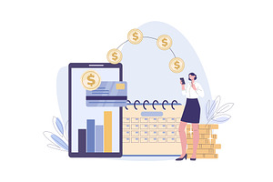 Woman use online bank app. Girl, a Finance Illustration by Valerie Bodnar