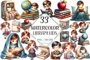 Library Kids Clipart Watercolor Book, a Graphic by designcity5 (Thumbnail 1 of 5)