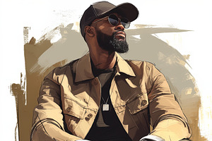 Stylish Man In Casual Jacket And Cap Illustrated In Unique Portrait