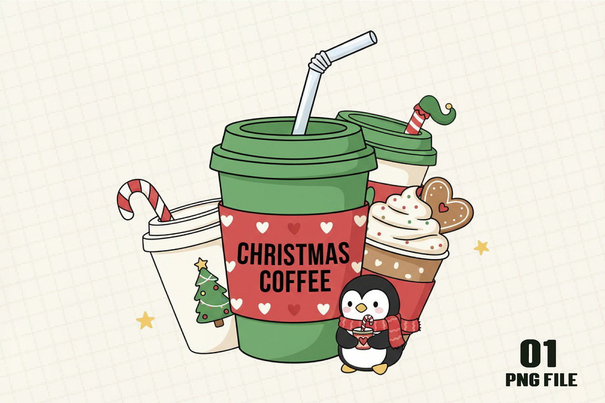 Christmas Coffee PNG Sublimation, an Illustration by DreamCafeArt (Photo 1 of 4)