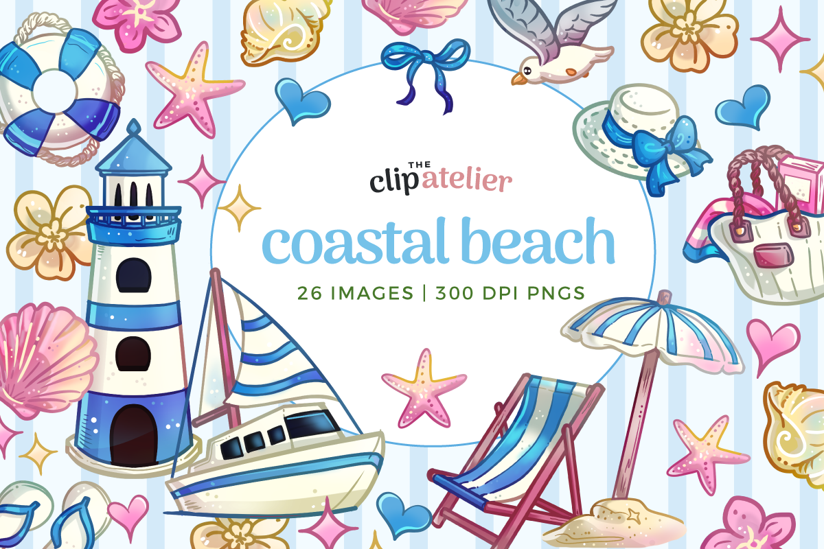 Coastal Beach Clipart, a Decorative Illustration by TheClipAtelier (Photo 1 of 3)