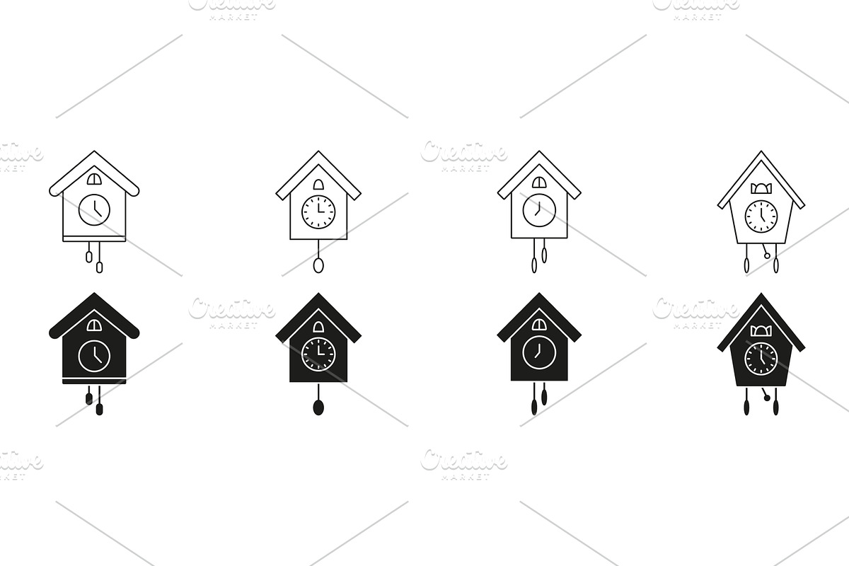 Cuckoo Clock Line And Solid Icon Set, an Object Illustration by Gentle Studio