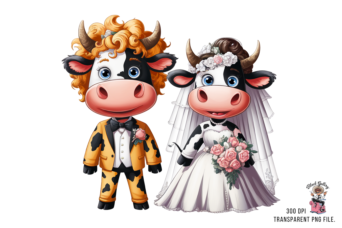 Cow Wedding Couple PNG Bundle, a Graphic by Clipart Bloom (Photo 7 of 15)