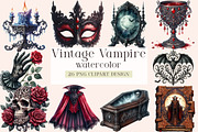 Vintage Vampire Clipart Designs, a Seasonal Illustration by DreamArtGraphic (Thumbnail 1 of 5)