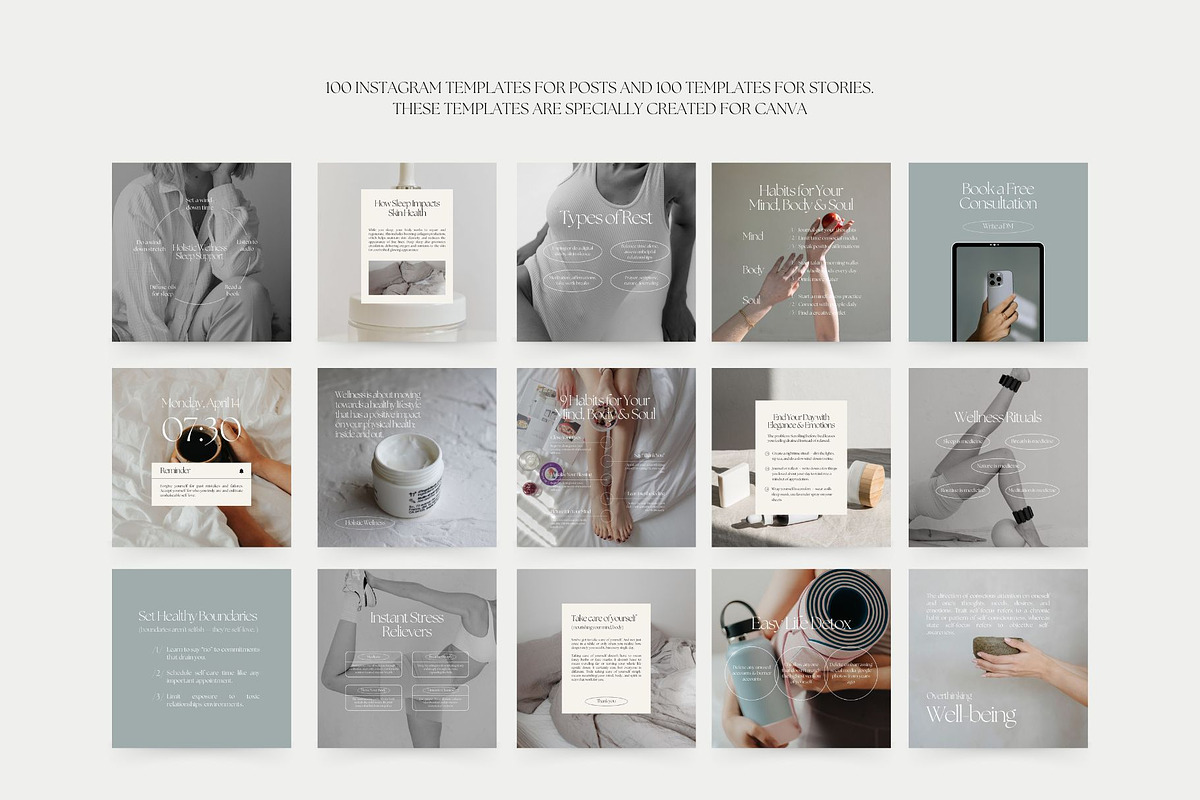 600 Wellness Instagram Templates for Coaches | Canva Bundle