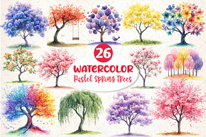 Pastel Spring Trees Clipart, an Illustration by Dream Creation