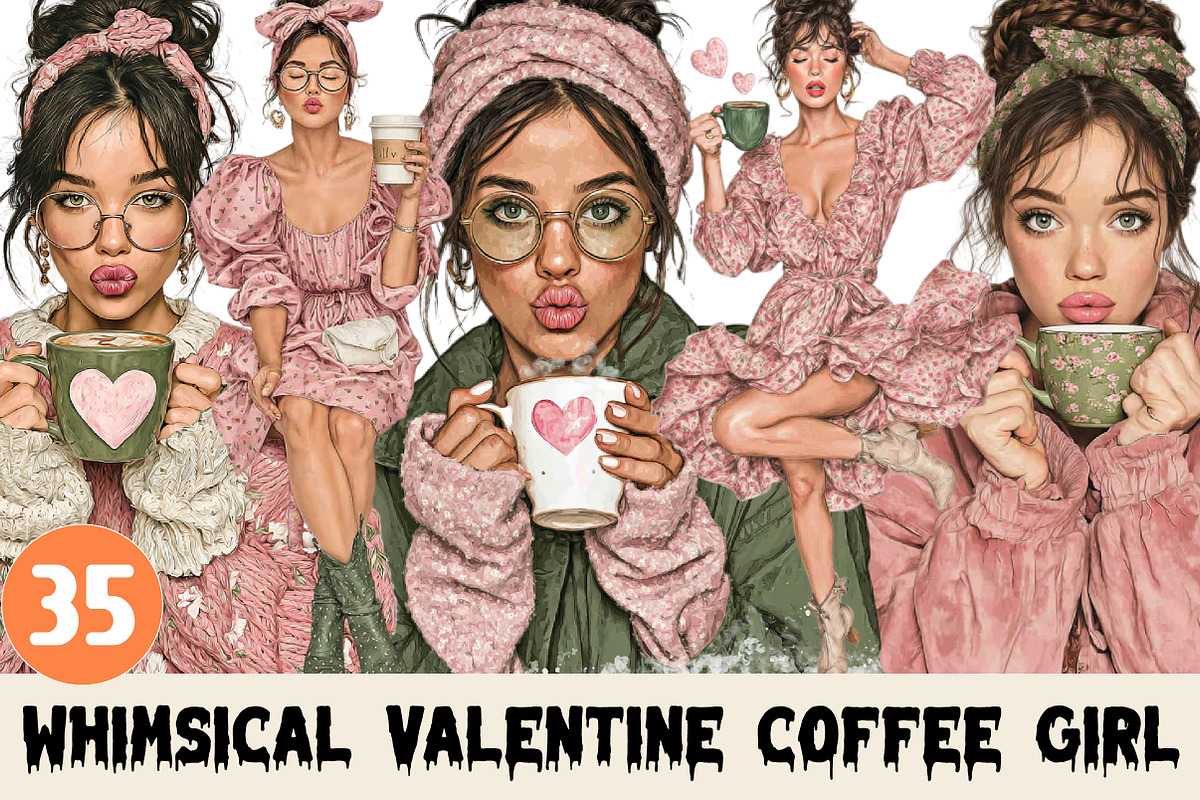 Whimsical Valentine Coffee Girl PNG, a Graphic by CitraGraphics (Photo 1 of 5)