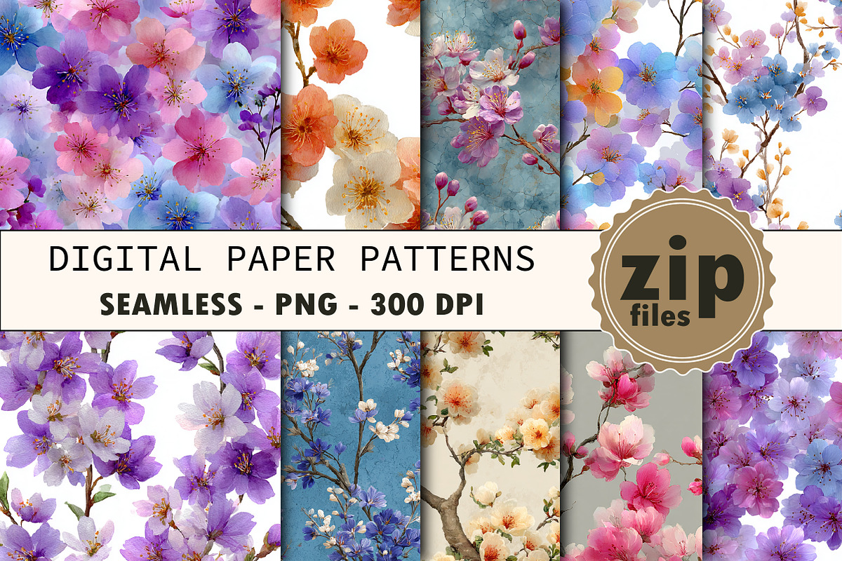 Pastel Floral Trees Digital Papers, a Texture Graphic by CitraGraphics (Photo 1 of 6)