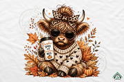 Cozy Fall Highland Cow PNG, a Seasonal Illustration by Craft Nest (Thumbnail 1 of 6)