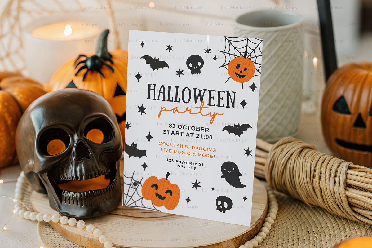 Halloween Invite Mockup, an Advertising Mockup by TatiMockup (Photo 3 of 4)