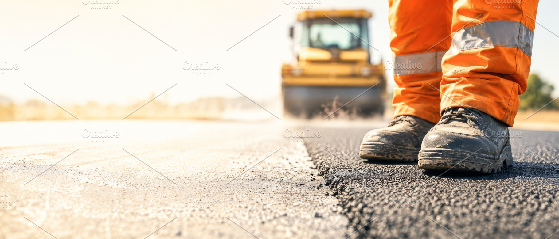 Road construction worker with heavy, a Photo by Dvoevnore photos