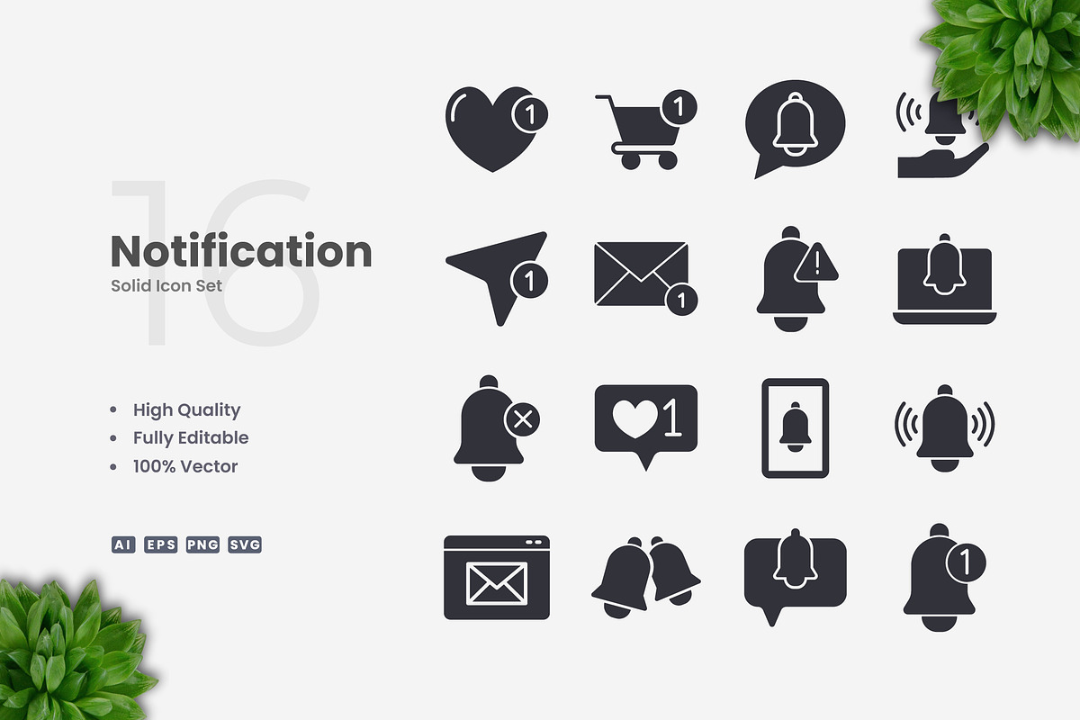 Notification Solid Icons, an Icon by Upnowgraphic