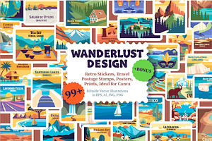 Travel Stickers and Retro Postage, an Object Illustration by Lettering_Logo