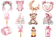 Pink Baby Girl Nursery Clipart, an Illustration by Watercolor design (Thumbnail 2 of 4)