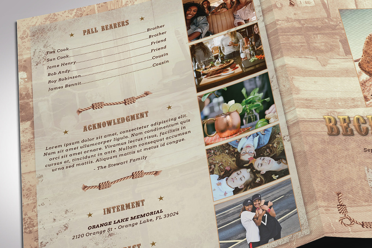 Cowgirl Tabloid Funeral Program, a Brochure Template by Four C Graphic (Photo 5 of 10)