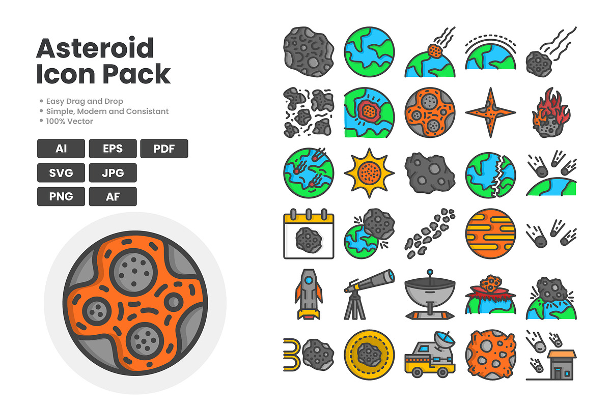 Asteroid Outline Color Icon Pack, a Duotone Icon by erifqizeicon (Photo 3 of 3)
