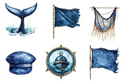 Vintage Navy Blue Sailing Clipart, an Illustration by CreationArt (Thumbnail 3 of 5)