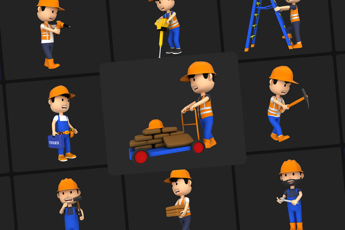 25 Construction 3D Characters, a Characters & Person 3D Model by Vectors Market (Photo 4 of 5)