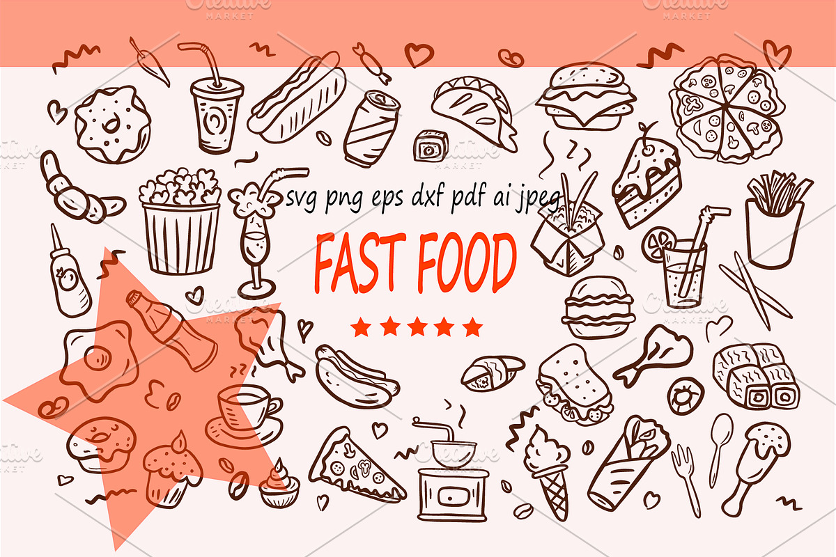 Fast food collection, a Food Illustration by IPVector (Photo 1 of 5)