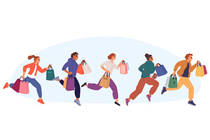 Men and women with bags running to, a Person Illustration by Vectorbuum